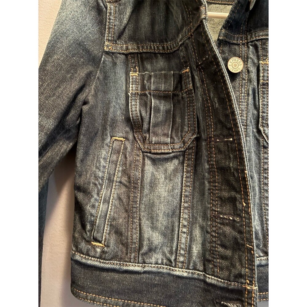 Express Denim Trucker Jacket Womens XS Dark Wash Button Front Long Sleeve Hippy - Picture 3 of 8